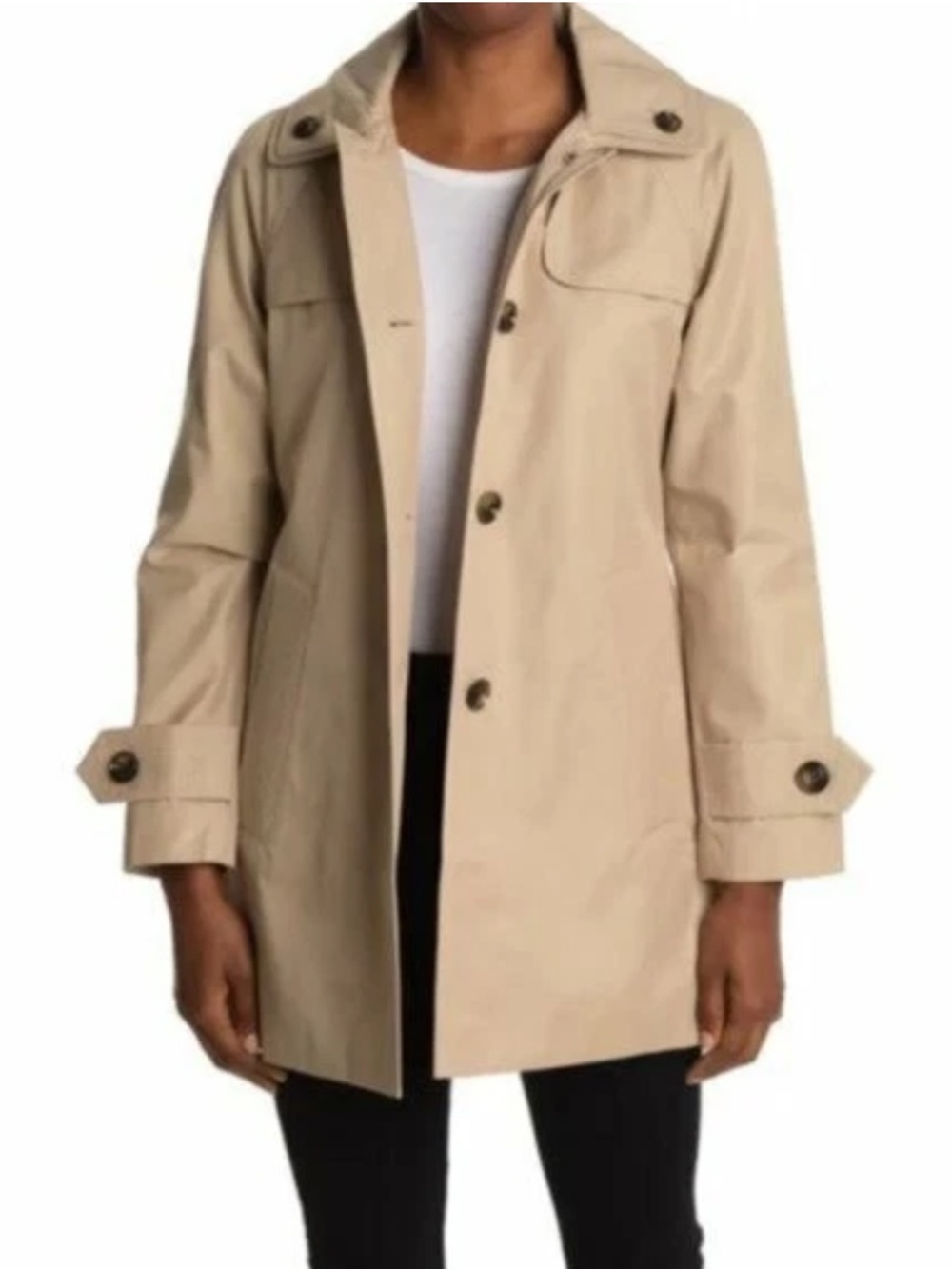 London Fog Tan Single-Breasted Hooded Mid Length Trench Coat